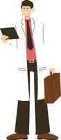 Man Doctor Character Holding Bag and Clipboard vector