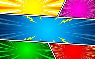 Comic Book Action Layout Background. Powerful comic illustration like page layout backgrounds with halftone dots, dynamic textures, and action speed effects vector