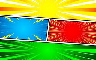 Comic book page template with halftone radial and rays effect in pop art style. vector