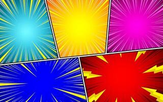 Comic Book Action Layout Background. Powerful comic illustration like page layout backgrounds with halftone dots, dynamic textures, and action speed effects vector