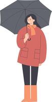 Girl Walking in Autumn While Holding Umbrella vector