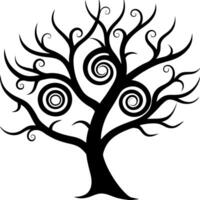 Abstract Tree Silhouette Design with Bare Branches and Leaves on White Background vector