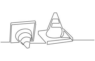 Traffic cone safety sign icon one line continuous drawing vector