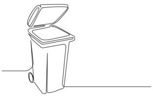 One continuous line drawing of garbage container vector