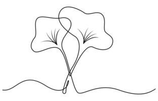 Ginkgo biloba Continuous one line drawing vector