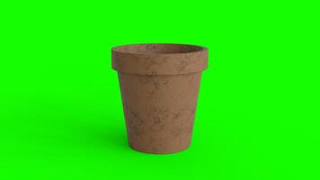 flower pot with dirt and scratches with green background photo