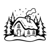 winter house with snow and trees illustration vector