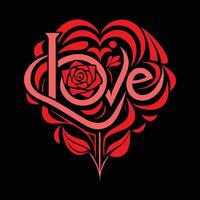 the word love is in red and black on a black background vector