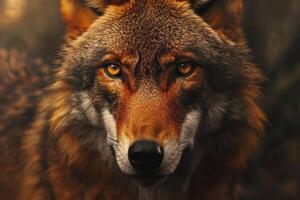 The red wolf, is a predatory mammal of the canid family in its natural habitat photo