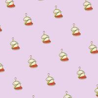 A set of appetizing skewer sticks and canapes pattern illustrations, on a light purple background. Ideal for food packaging, fabric, stationery, greeting cards, and party decorations. vector