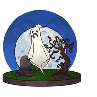 ghost in the haunted tree illustration vector