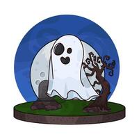 ghost near haunted tree vector