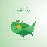 National Puppy Day card or background. illustration with us map vector