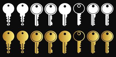 Sleek Gold and White Key Icon Set on Black Background vector