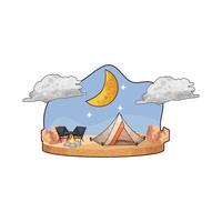 illustration of camping with crescent moon vector