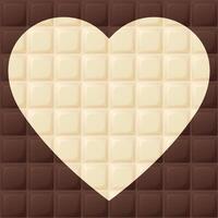 Milk chocolate bar square background with white chocolate bar heart shaped graphic illustration. vector