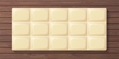 White chocolate bar on cut timber panels mocha tone background graphic illustration. vector