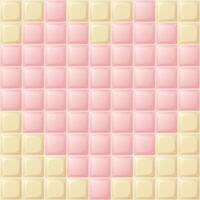 White chocolate bar square shape with sweetmeat strawberry flavor as heart shape 8 bit style graphic illustration. vector