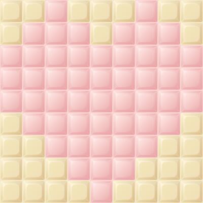 White chocolate bar square shape with sweetmeat strawberry flavor as heart shape 8 bit style graphic illustration.