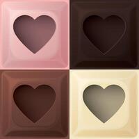 Candy bar mixed flavors with heart frame paper cut style square background graphic illustration. Valentine's day greeting card template. vector