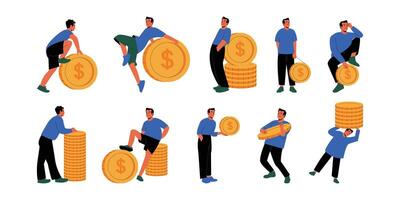 Illustration of a Person Lifting a Large Coin vector