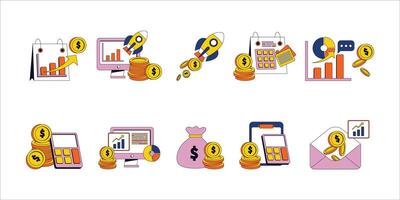 Flat Financial Management Illustration Set vector