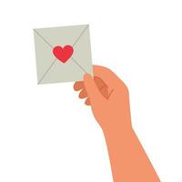 Hand holding square envelope with a red heart vector
