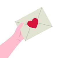 Hand holding an envelope with a red heart vector