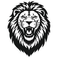 A striking lion head icon silhouette, defined by its flowing mane and fierce gaze, representing power, bravery, and royal dignity. vector