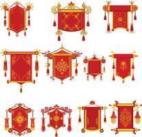 A red Chinese scroll illustration on white background vector
