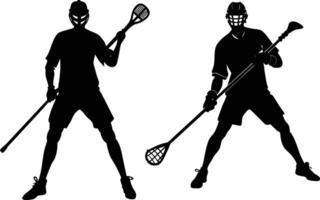 A player is standing with a lacrosse as a silhouette vector