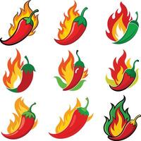 chilli and fire combined white background. vector