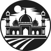 Silhouette Illustration of a Mosque and Minarets in Circular Frame vector