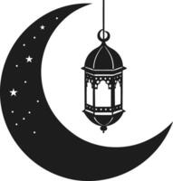Decorative Crescent Moon with Lantern and Stars Illustration vector