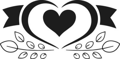 Heart Silhouette with Ribbon and Leaf Elements for Romantic and Decorative Designs vector
