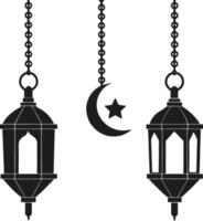 Intricate Islamic Lanterns and Crescent Moon Illustration vector