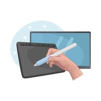 illustration of drawing on a tablet vector