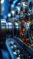 Industrial machine with rotating gears operating in factory photo