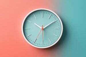 Modern clock showing time on two-tone background photo