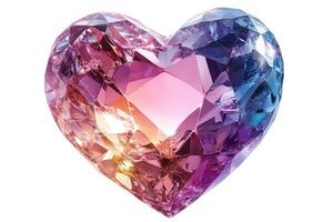 Multicolored heart-shaped diamond shining on white background photo