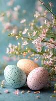 Easter eggs and spring flowers creating a beautiful festive decoration photo