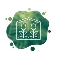 greenhouse with tulips icon, line vector