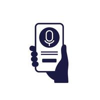 voice assistant app icon, smart phone in hand on white vector