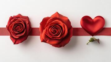 Red roses and heart showing romantic love for valentine's day photo