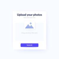 upload photos form with submit button, ui design vector