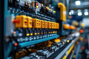 Electrical cabinet with relays and terminals controlling industrial process in modern factory photo
