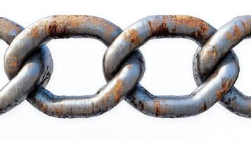 Rusty metal chain connecting links symbolizing strength and security photo