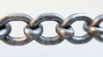 Close-up of interlocking metal chain links forming a strong connection on white background photo