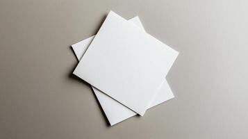 Blank paper sheets for brochures on grey background mock-up photo