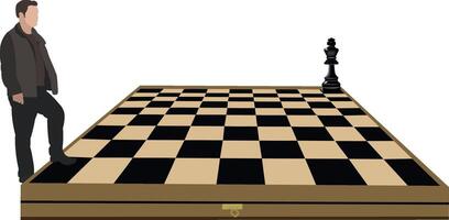 A man standing on a chess board with a black and white chess piece vector